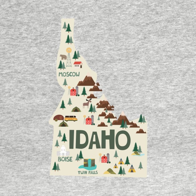 Idaho State USA Illustrated Map by JunkyDotCom